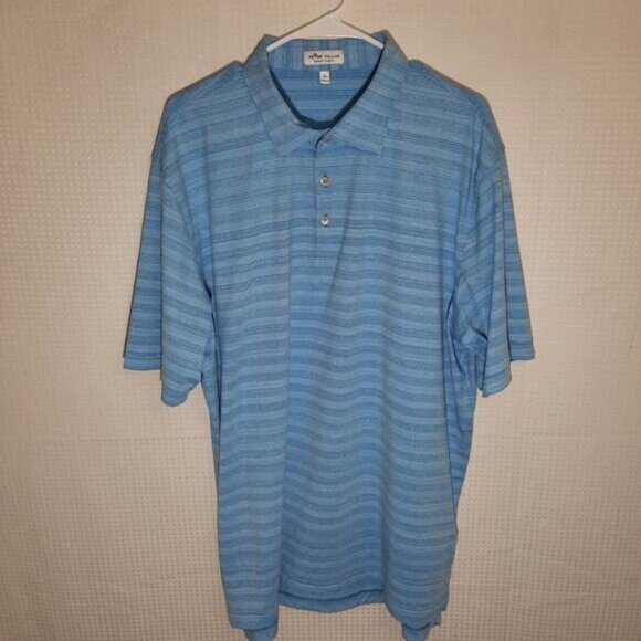 Peter Millar XL Polo Mens Sky Blue Stripe Summer Comfort Golf Shirt Stretch - Picture 1 of 6